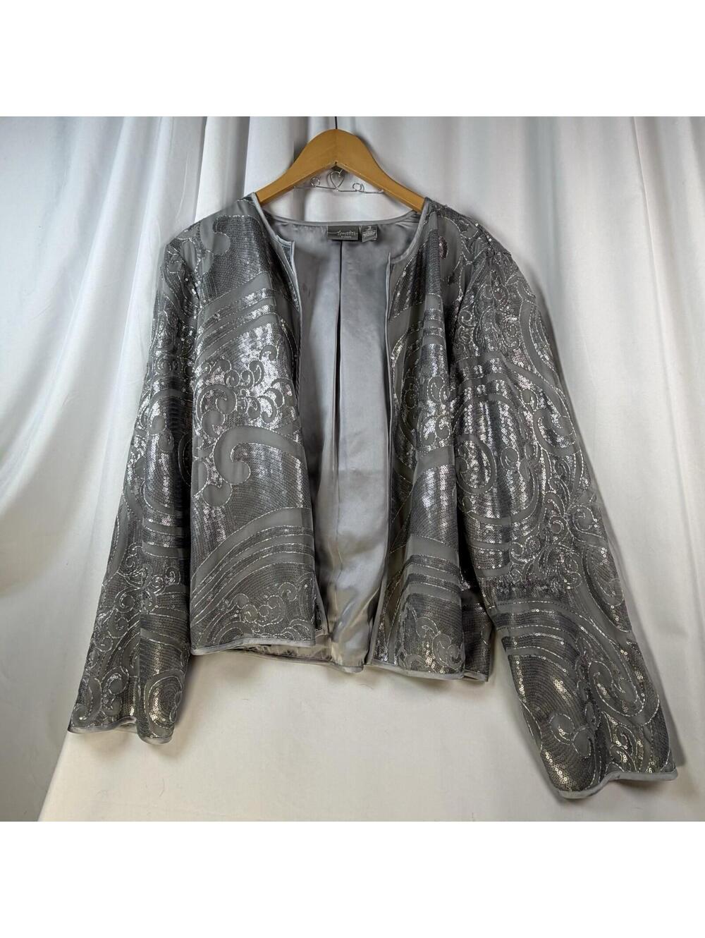 Chico's Silver Metallic Open-Front Paisley Jacket